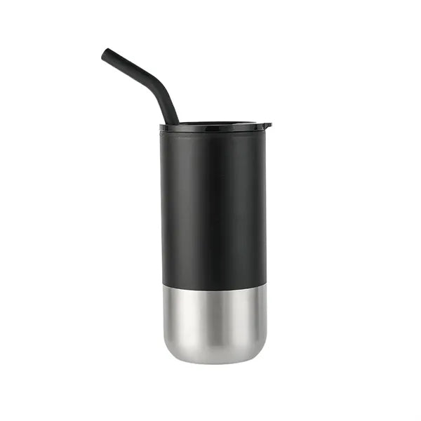 16oz Insulated Tumbler with Straw Double-Wall Water Bottle