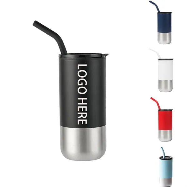 16oz Insulated Tumbler with Straw Double-Wall Water Bottle