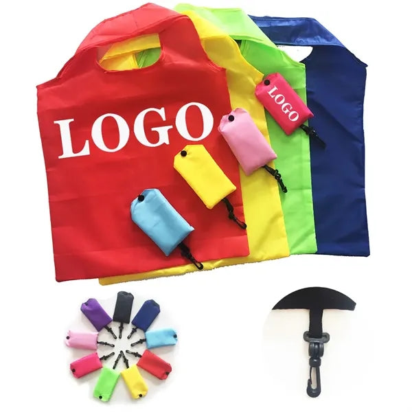 Eco-friendly 210D Folding Shopping Tote Bags w/Hooks