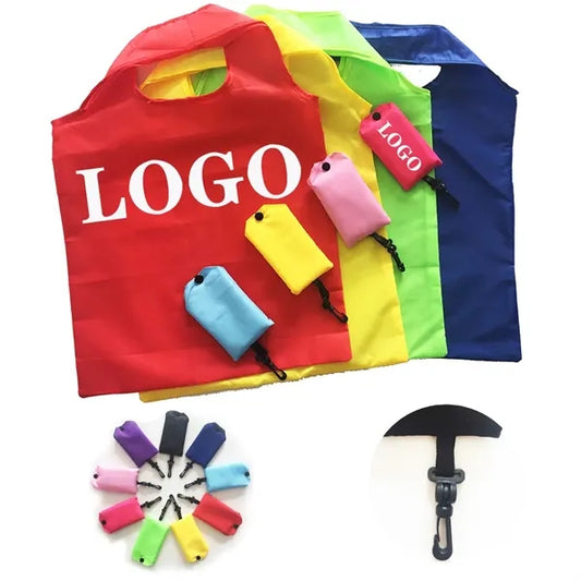 Eco-friendly 210D Folding Shopping Tote Bags w/Hooks