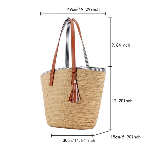 Elegant Paper Rope Tote Bag with Leather Handles