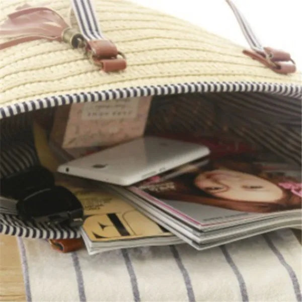 Elegant Paper Rope Tote Bag with Leather Handles