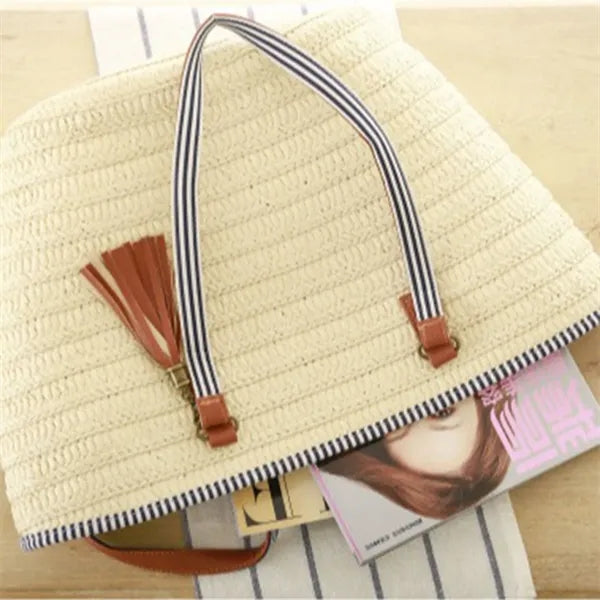 Elegant Paper Rope Tote Bag with Leather Handles