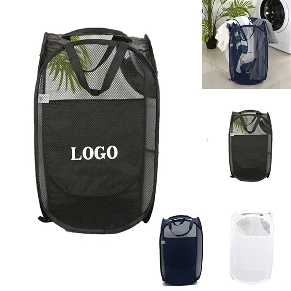 Compact Mesh Laundry Hamper with Portable Pop-Up Design