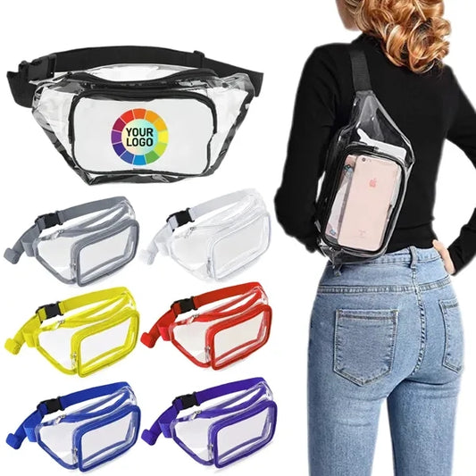 PVC Clear Fanny Pack w/ Zipper Pockets Transparent Bag