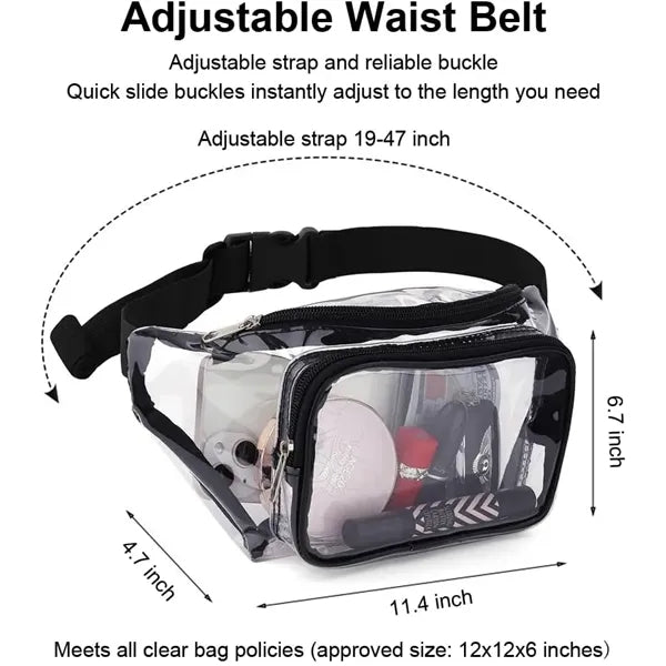 PVC Clear Fanny Pack w/ Zipper Pockets Transparent Bag
