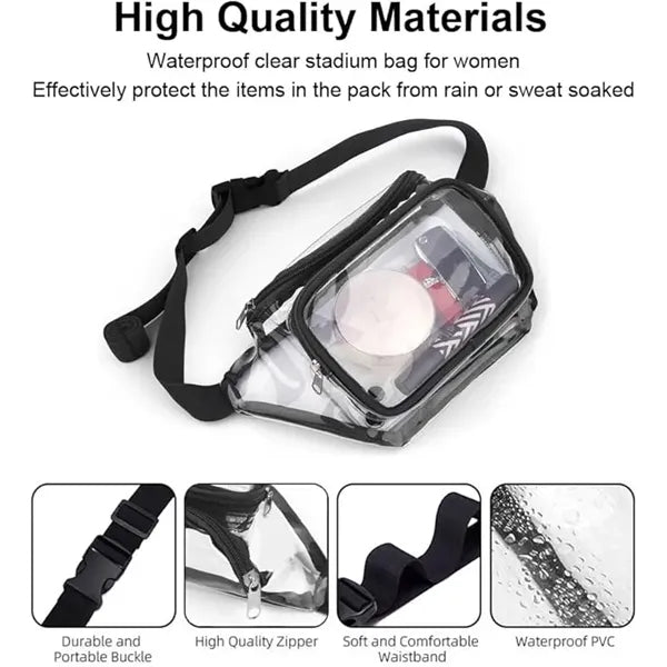 PVC Clear Fanny Pack w/ Zipper Pockets Transparent Bag