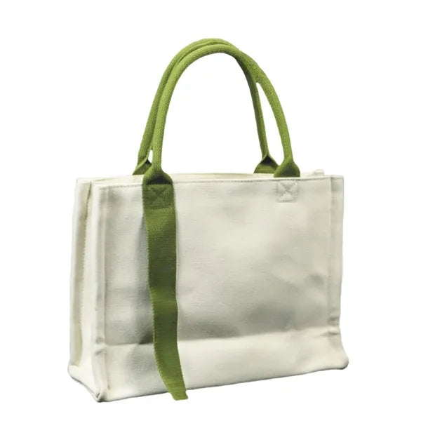 Stylish Two-Layer Canvas Tote Bag with Ribbon