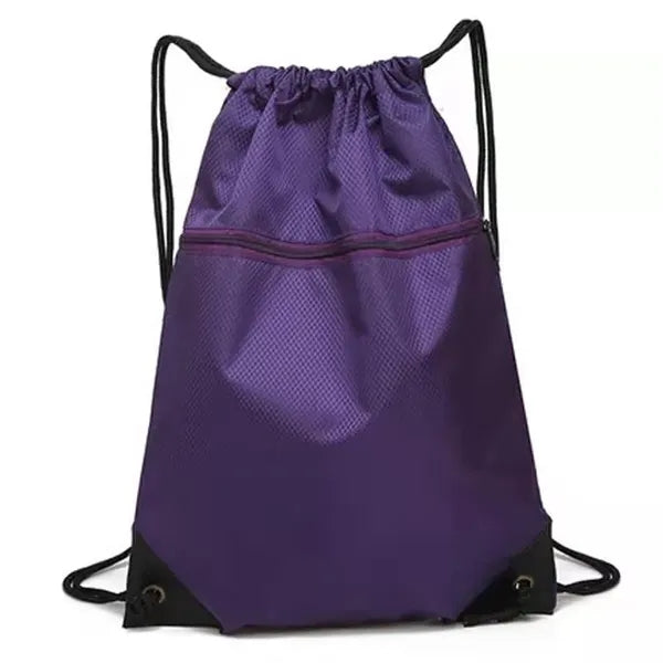 Drawstring Backpack with Zipper, Waterproof Back Bag for Gym