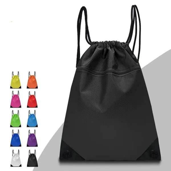 Drawstring Backpack with Zipper, Waterproof Back Bag for Gym