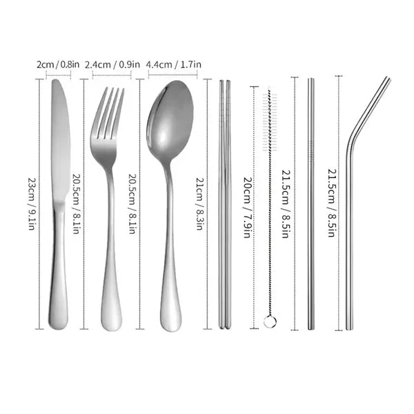7pcs Stainless Steel Portable Dinnerware