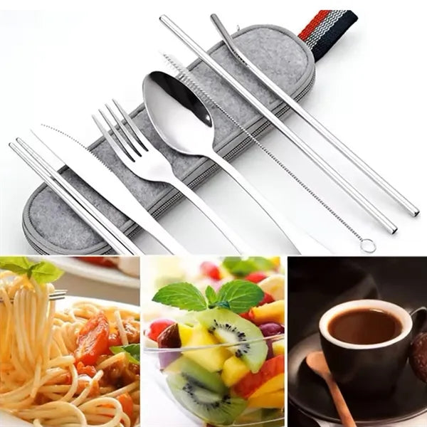 7pcs Stainless Steel Portable Dinnerware