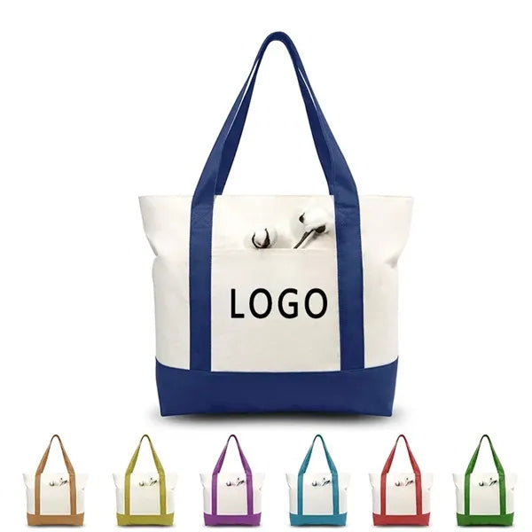 Classic Canvas Tote Bag with an External Pocket