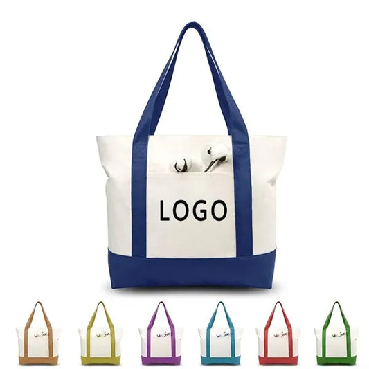 Classic Canvas Tote Bag with an External Pocket