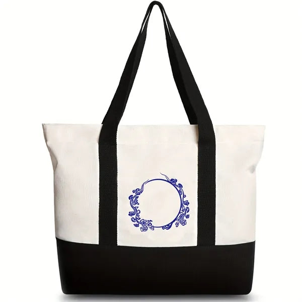 Classic Canvas Tote Bag with an External Pocket