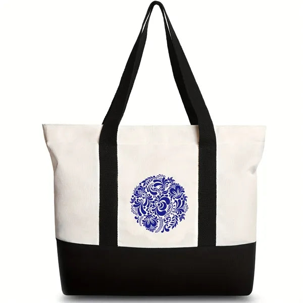 Classic Canvas Tote Bag with an External Pocket