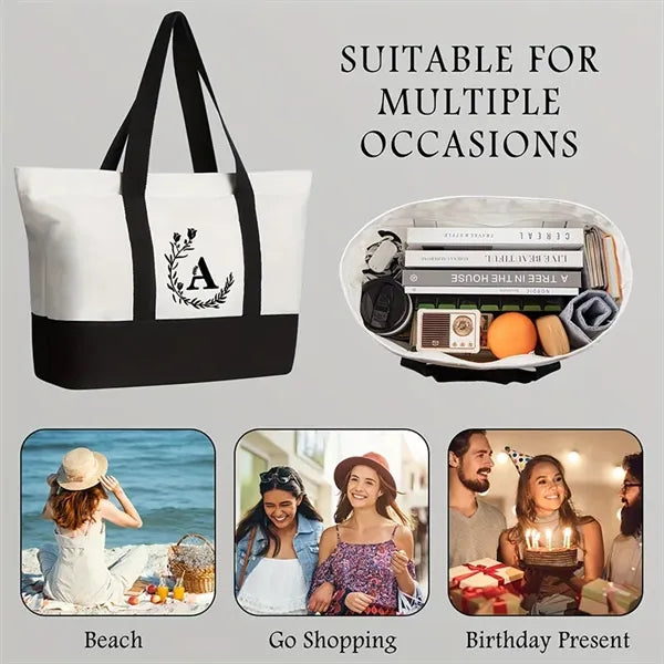 Classic Canvas Tote Bag with an External Pocket