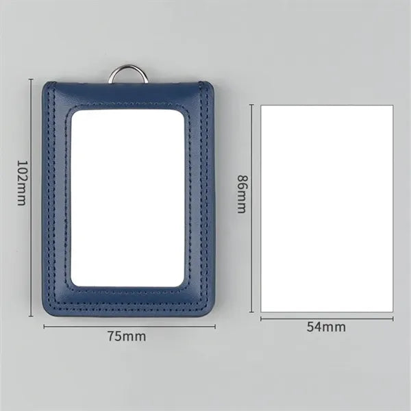 Genuine Leather Vel-cro Vertical ID Badge Holder With Lanyar