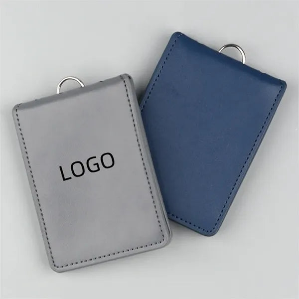 Genuine Leather Vel-cro Vertical ID Badge Holder With Lanyar