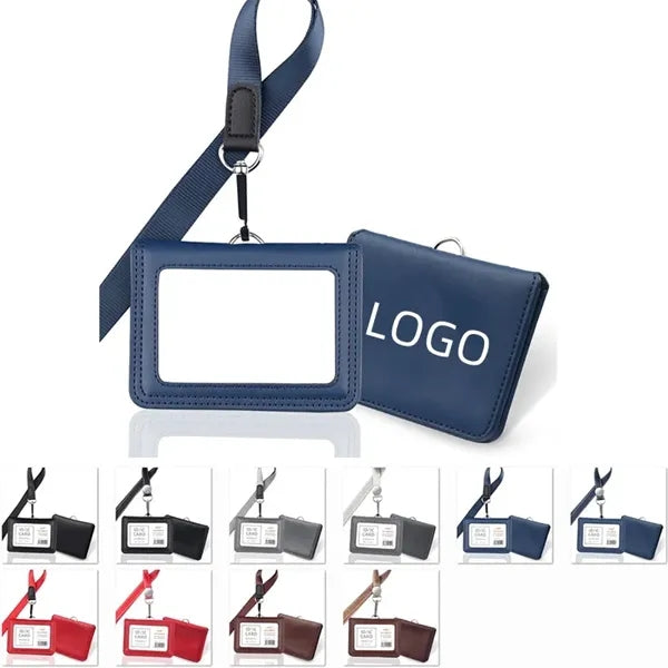 Genuine Leather Vel-cro Horizontal ID Badge Holder Lanyard