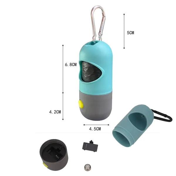 Dog Poop Bag Dispenser with Built-in LED Flashlight
