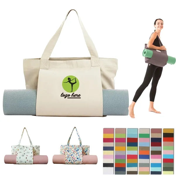 Canvas Tote Bag with Yoga Mat Carrier Pocket