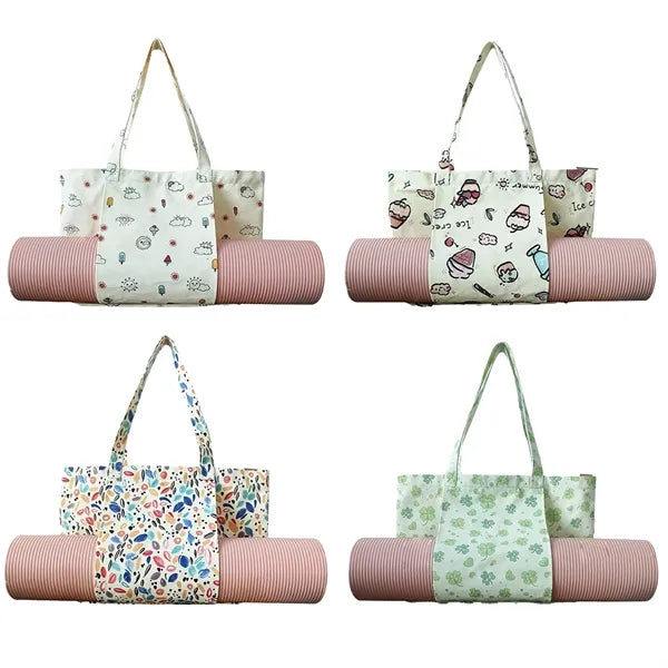 Canvas Tote Bag with Yoga Mat Carrier Pocket