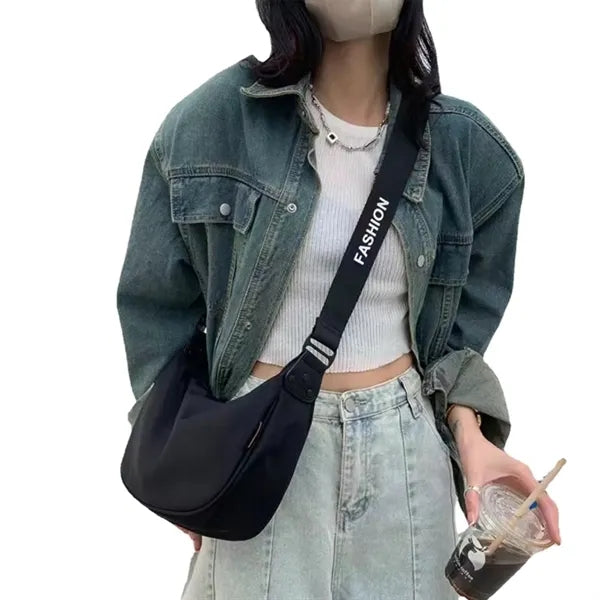 Wide Strap Large Capacity Nylon Crossbody Bag