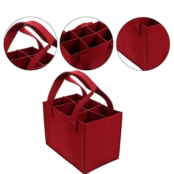 Wine Bottle Carrier With Divider Felt Storage Tote Bag