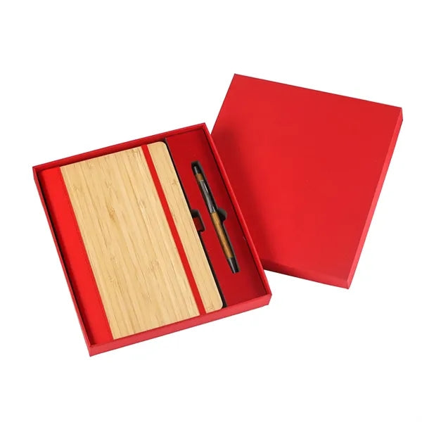 PU and Bamboo Cover Business Notebook Pen Box Set
