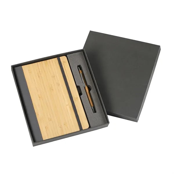 PU and Bamboo Cover Business Notebook Pen Box Set