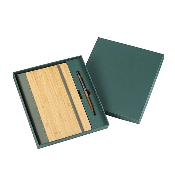 PU and Bamboo Cover Business Notebook Pen Box Set