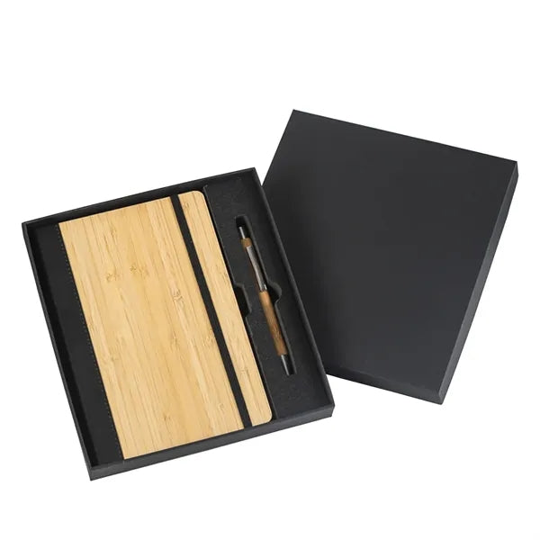 PU and Bamboo Cover Business Notebook Pen Box Set