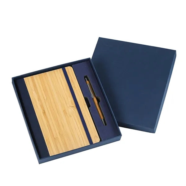 PU and Bamboo Cover Business Notebook Pen Box Set