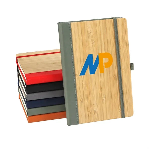 PU Leather and Bamboo Cover Notebook w/ Elastic Strap