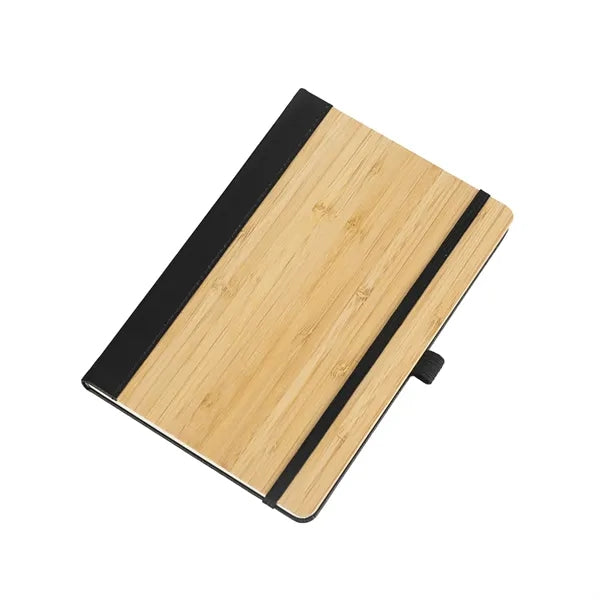PU Leather and Bamboo Cover Notebook w/ Elastic Strap