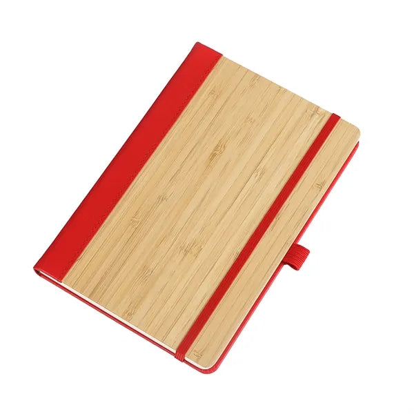 PU Leather and Bamboo Cover Notebook w/ Elastic Strap
