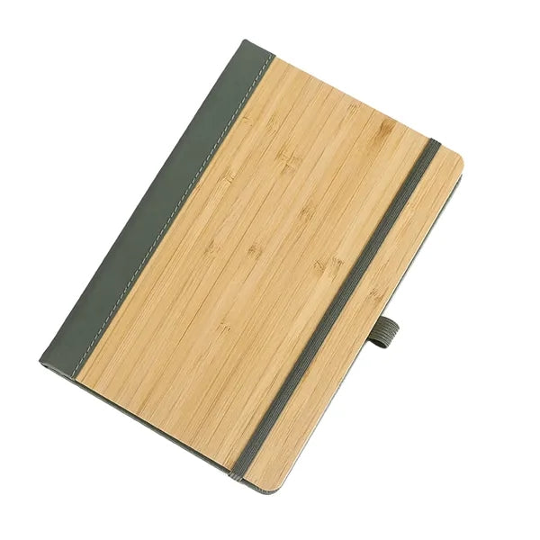 PU Leather and Bamboo Cover Notebook w/ Elastic Strap