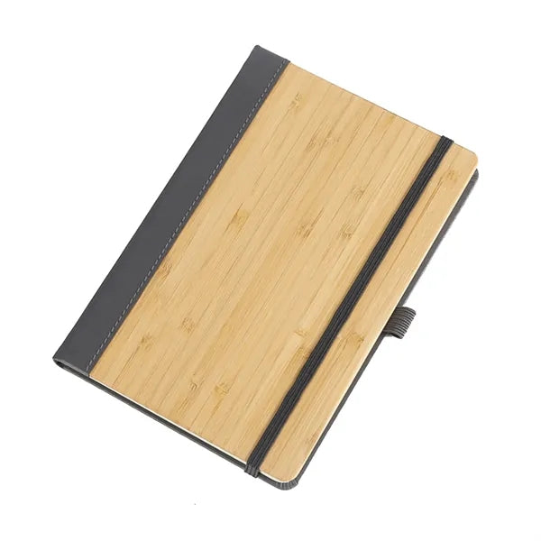 PU Leather and Bamboo Cover Notebook w/ Elastic Strap