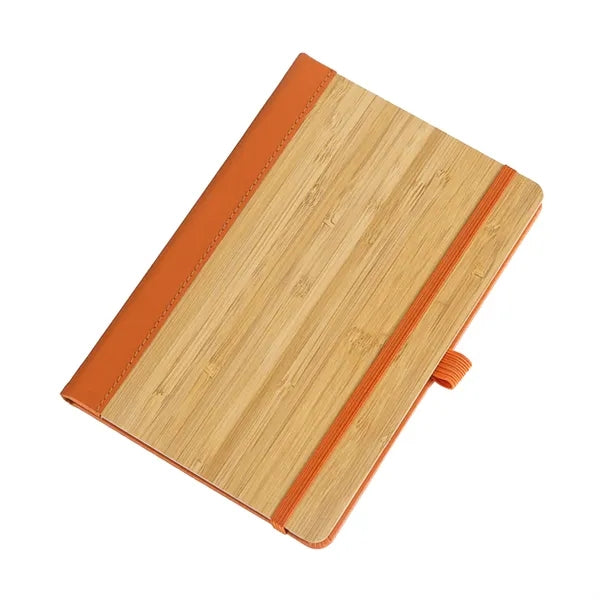 PU Leather and Bamboo Cover Notebook w/ Elastic Strap