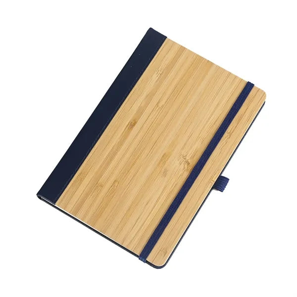 PU Leather and Bamboo Cover Notebook w/ Elastic Strap