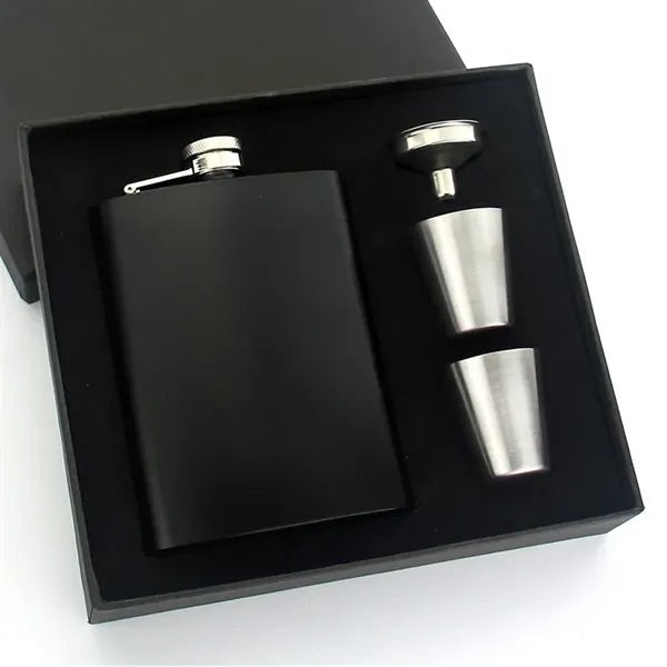 8 Oz Hip Flask Gift Box Set