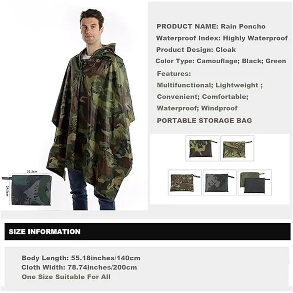Multifunctional 3in1 Camping Poncho Raincoat Outdoor Travel