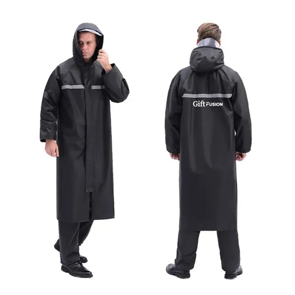 Men's Raincoat Long Black Jacket Hooded Waterproof Emergency