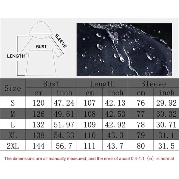 Men's Raincoat Long Black Jacket Hooded Waterproof Emergency