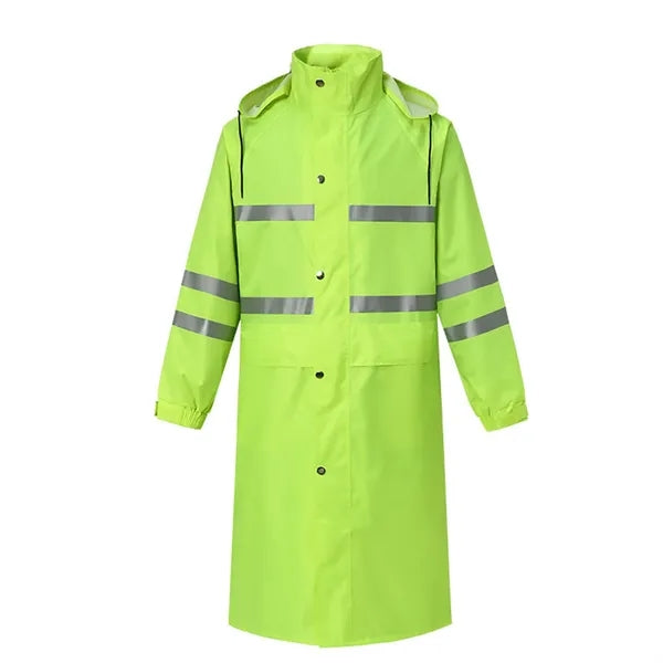 Men's Raincoat Long Black Jacket Hooded Waterproof Emergency
