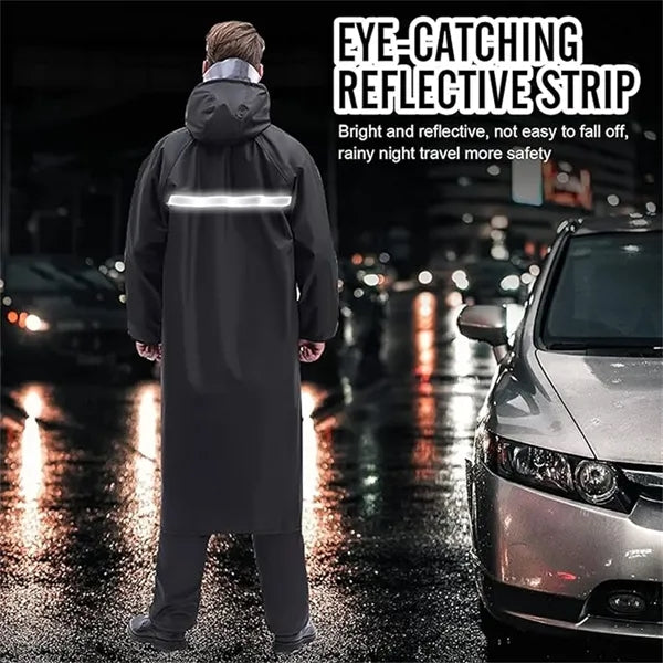 Men's Raincoat Long Black Jacket Hooded Waterproof Emergency