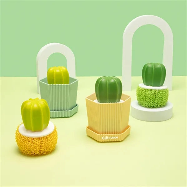 Cactus Shaped Cleaning Brush With Handle And Storage Stand