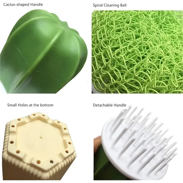 Cactus Shaped Cleaning Brush With Handle And Storage Stand