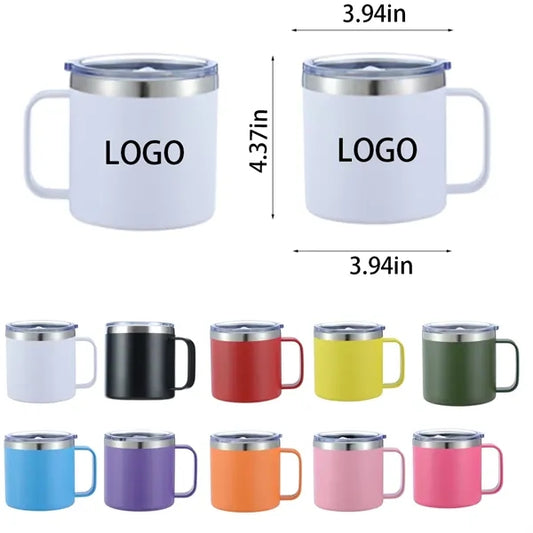 14 OZ Insulated Stainless Steel Coffee Mug With Lid & Handle